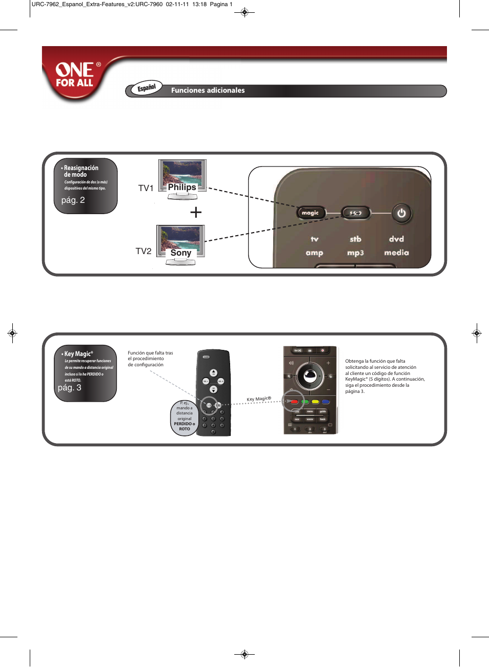 Pág. 3, Pág. 2 philips sony tv1 tv2 | One for All URC 7962 Smart Control Motion - Extra features manual User Manual | Page 11 / 64