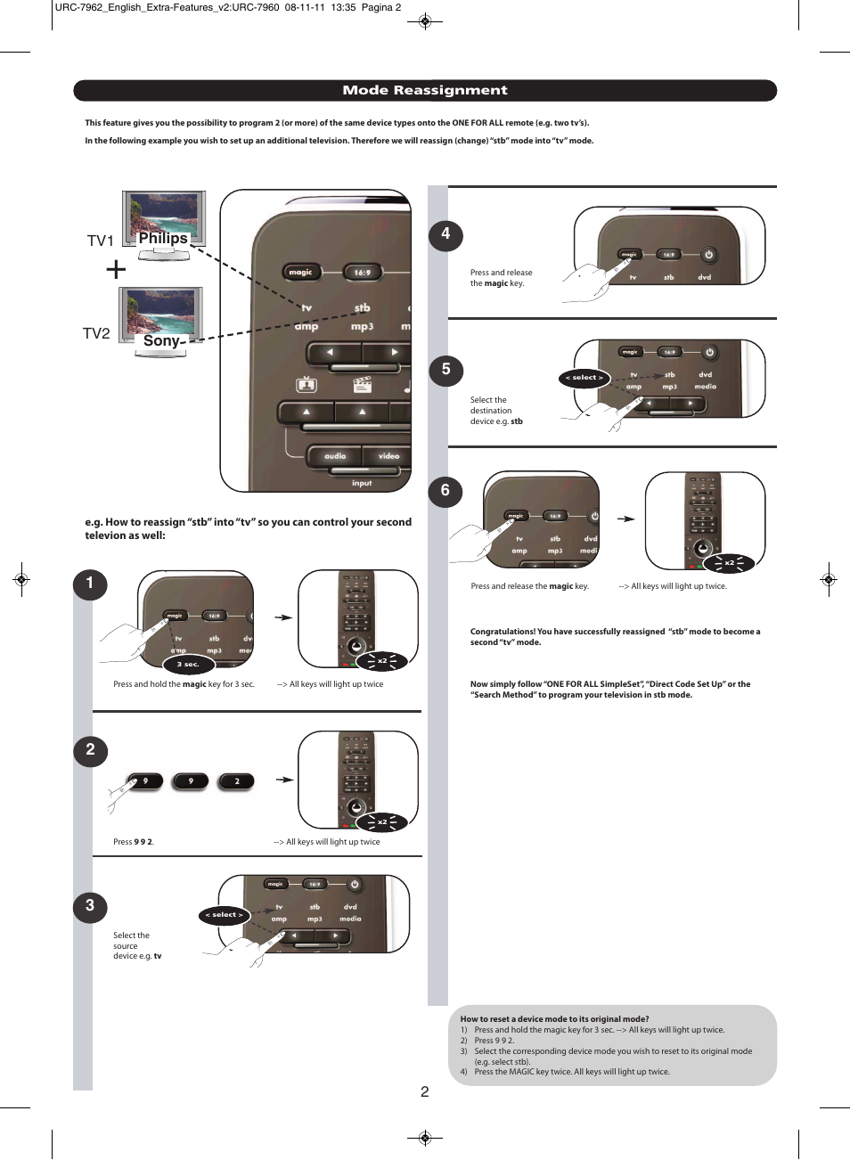 Philips sony tv1 tv2 | One for All URC 7962 Smart Control Motion - Extra features manual User Manual | Page 3 / 64