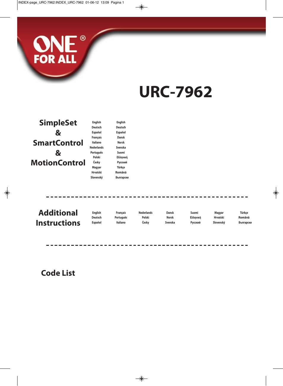 One for All URC 7962 Smart Control Motion - Manual and Code list User Manual | 196 pages