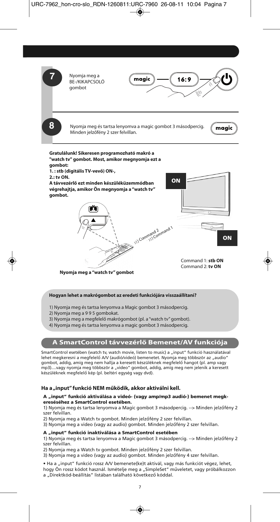 A smartcontrol távvezérlő bemenet/av funkciója | One for All URC 7962 Smart Control Motion - Manual and Code list User Manual | Page 112 / 196