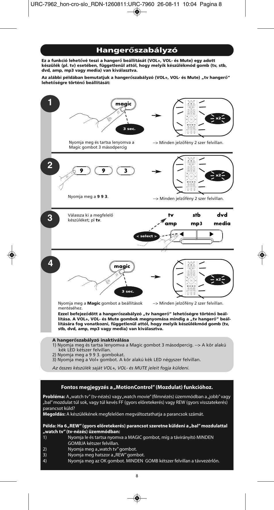 Hangerőszabályzó | One for All URC 7962 Smart Control Motion - Manual and Code list User Manual | Page 113 / 196