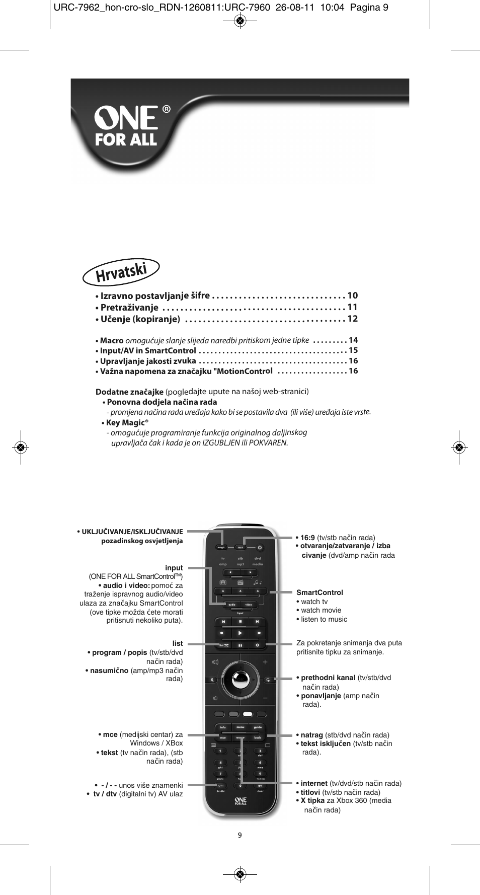 Hrvatsk i | One for All URC 7962 Smart Control Motion - Manual and Code list User Manual | Page 114 / 196