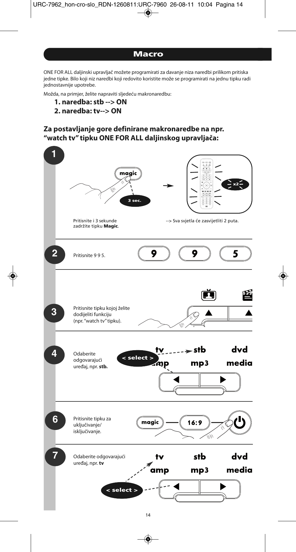 Macro | One for All URC 7962 Smart Control Motion - Manual and Code list User Manual | Page 119 / 196