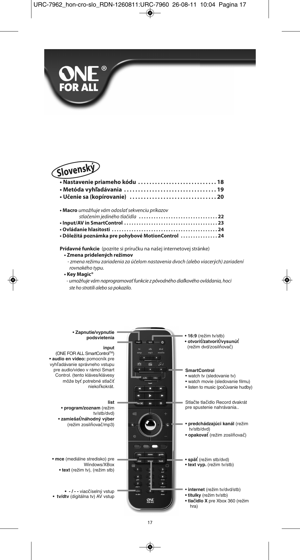 Slovens ký | One for All URC 7962 Smart Control Motion - Manual and Code list User Manual | Page 122 / 196