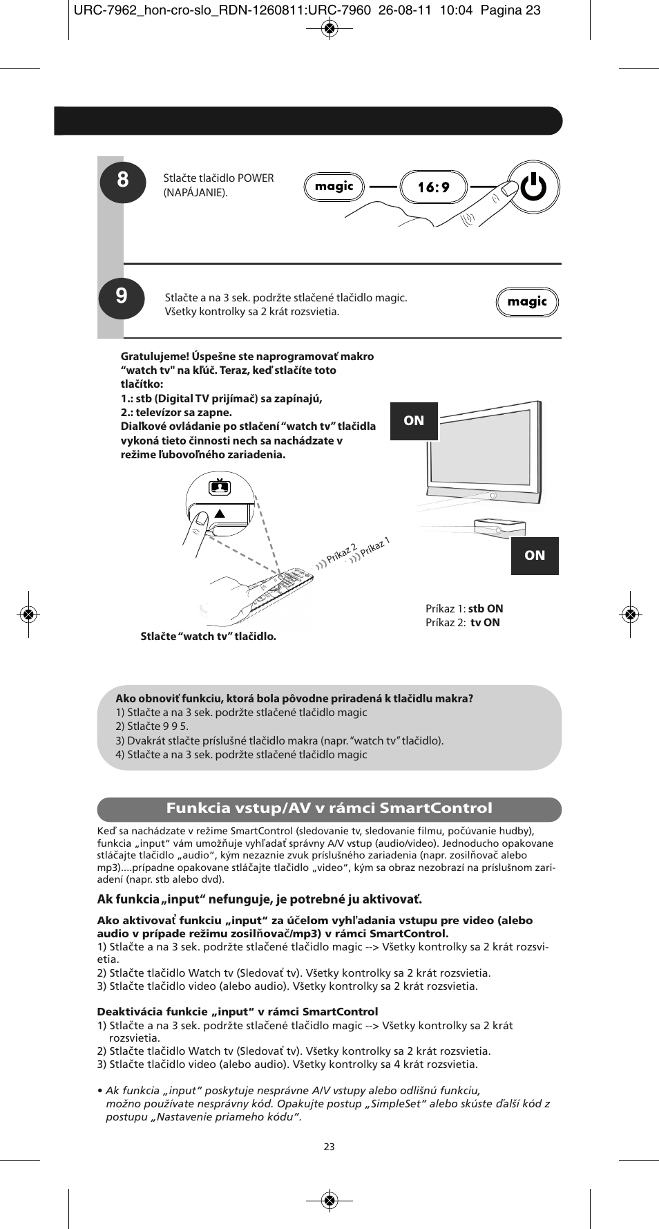 Funkcia vstup/av v rámci smartcontrol | One for All URC 7962 Smart Control Motion - Manual and Code list User Manual | Page 128 / 196