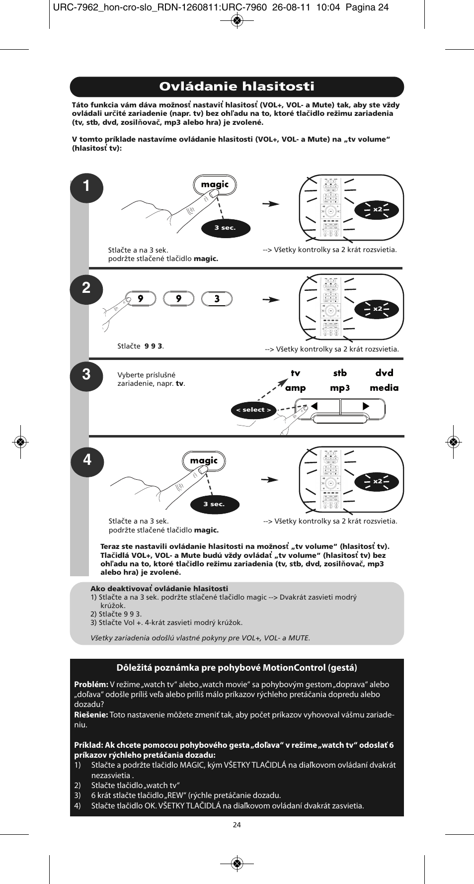 Ovládanie hlasitosti | One for All URC 7962 Smart Control Motion - Manual and Code list User Manual | Page 129 / 196