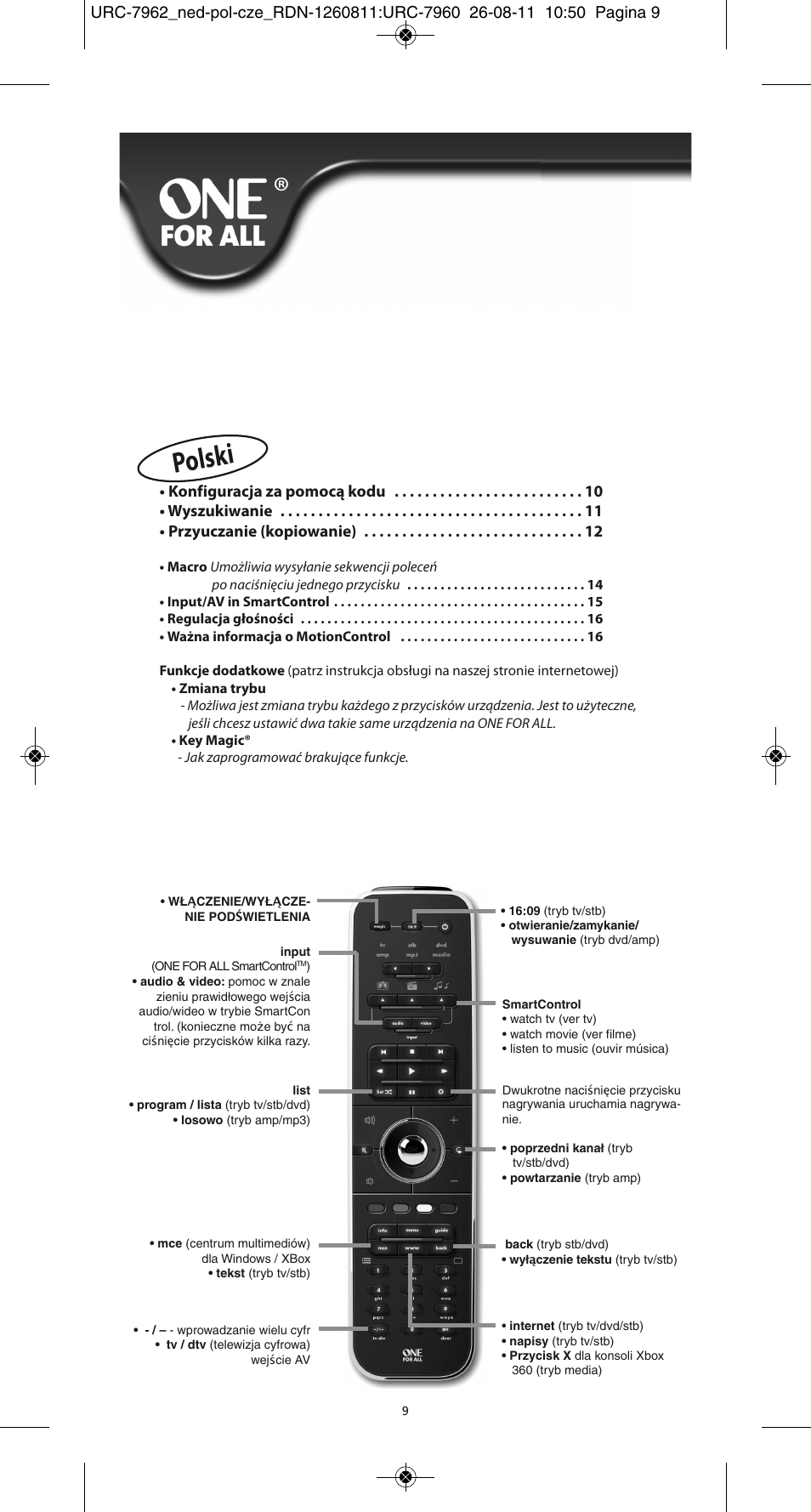 Polski | One for All URC 7962 Smart Control Motion - Manual and Code list User Manual | Page 138 / 196