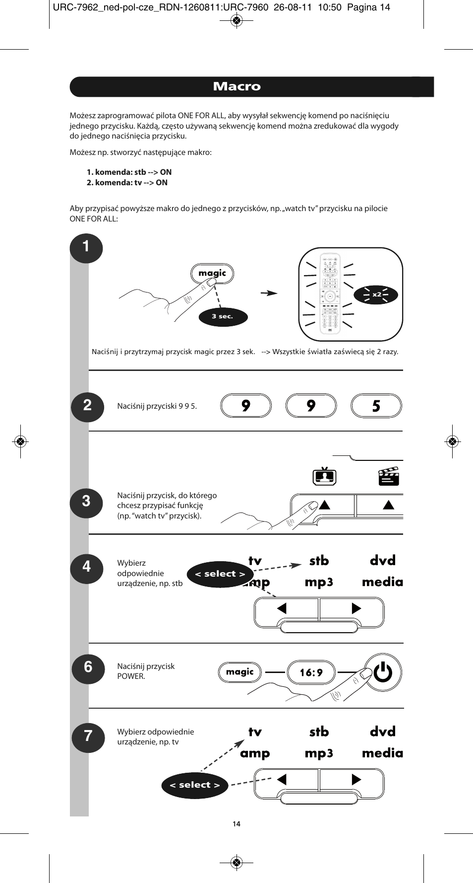 Macro | One for All URC 7962 Smart Control Motion - Manual and Code list User Manual | Page 143 / 196