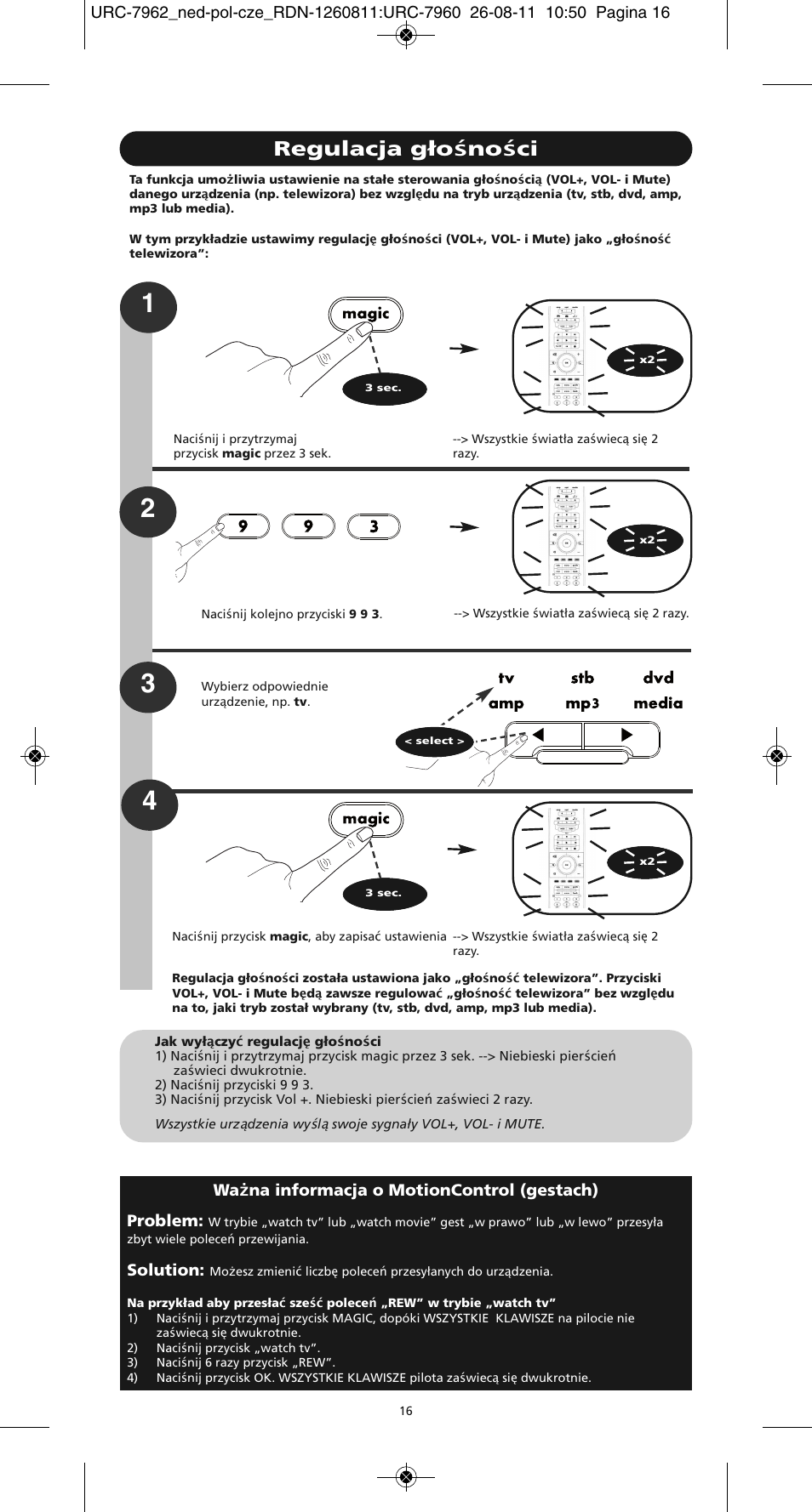 Regulacja głośności | One for All URC 7962 Smart Control Motion - Manual and Code list User Manual | Page 145 / 196