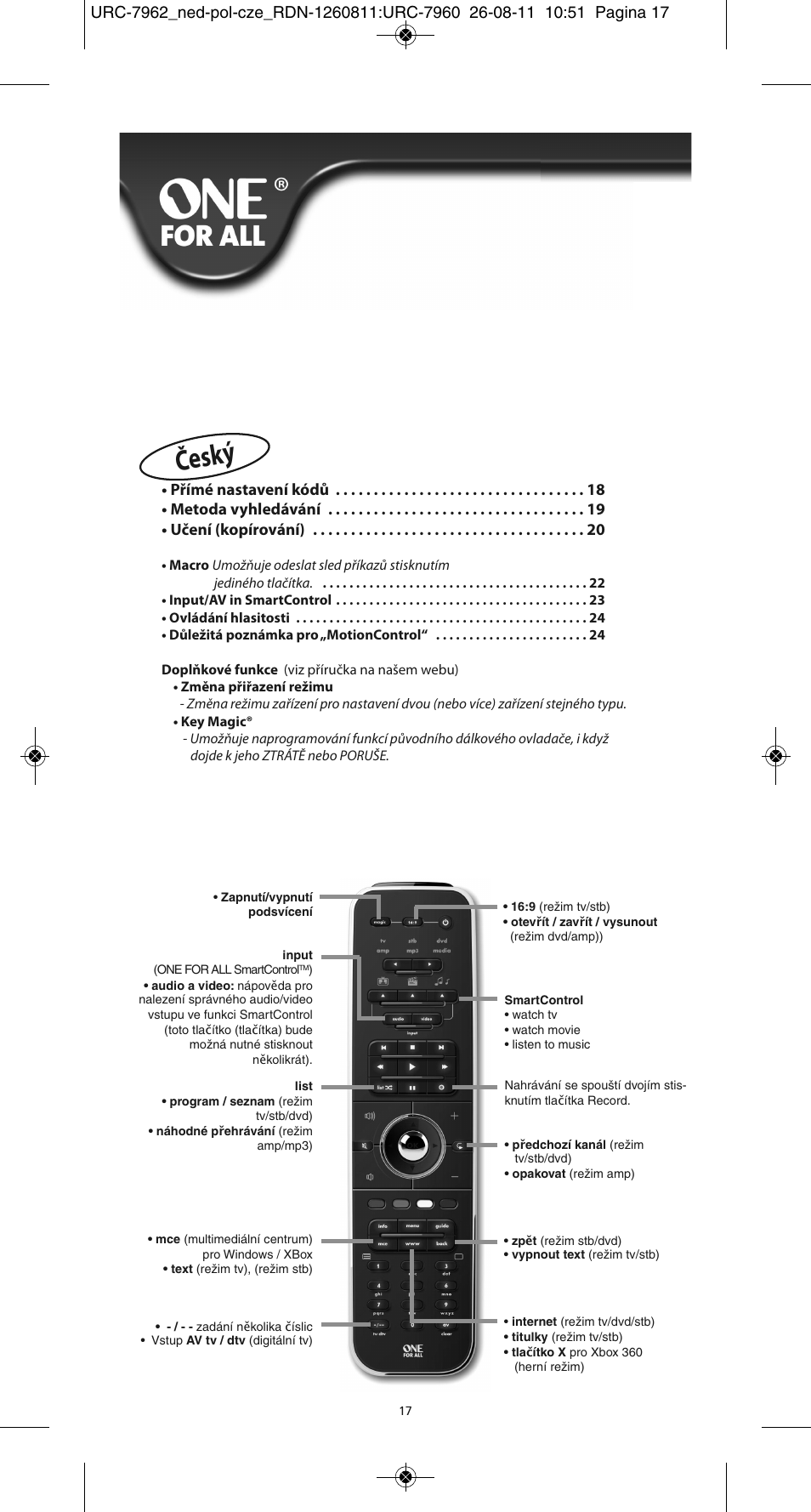 Český | One for All URC 7962 Smart Control Motion - Manual and Code list User Manual | Page 146 / 196