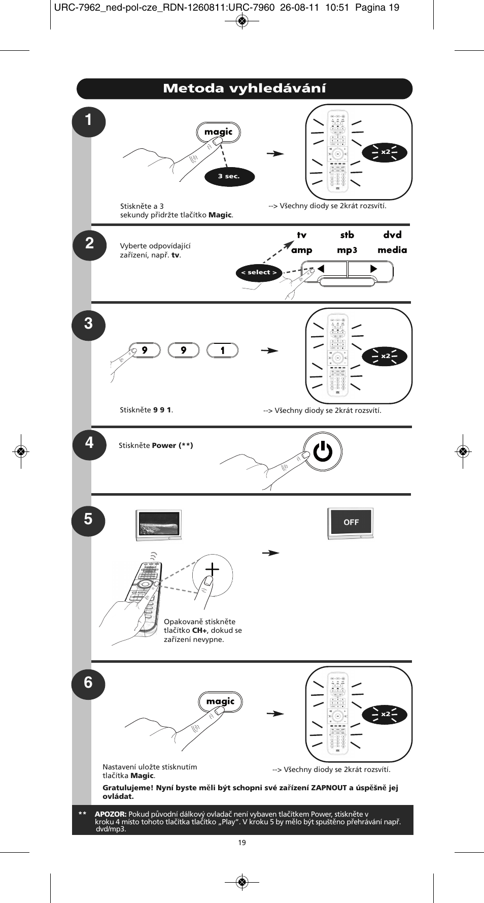 Metoda vyhledávání | One for All URC 7962 Smart Control Motion - Manual and Code list User Manual | Page 148 / 196