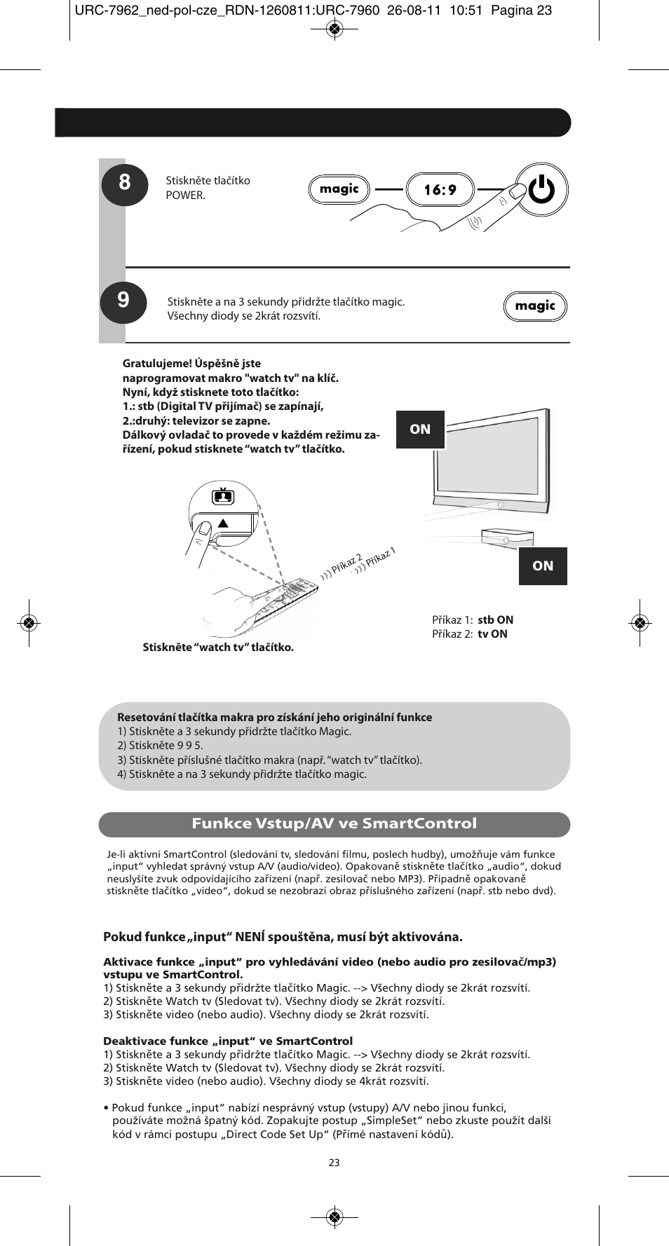 Funkce vstup/av ve smartcontrol | One for All URC 7962 Smart Control Motion - Manual and Code list User Manual | Page 152 / 196