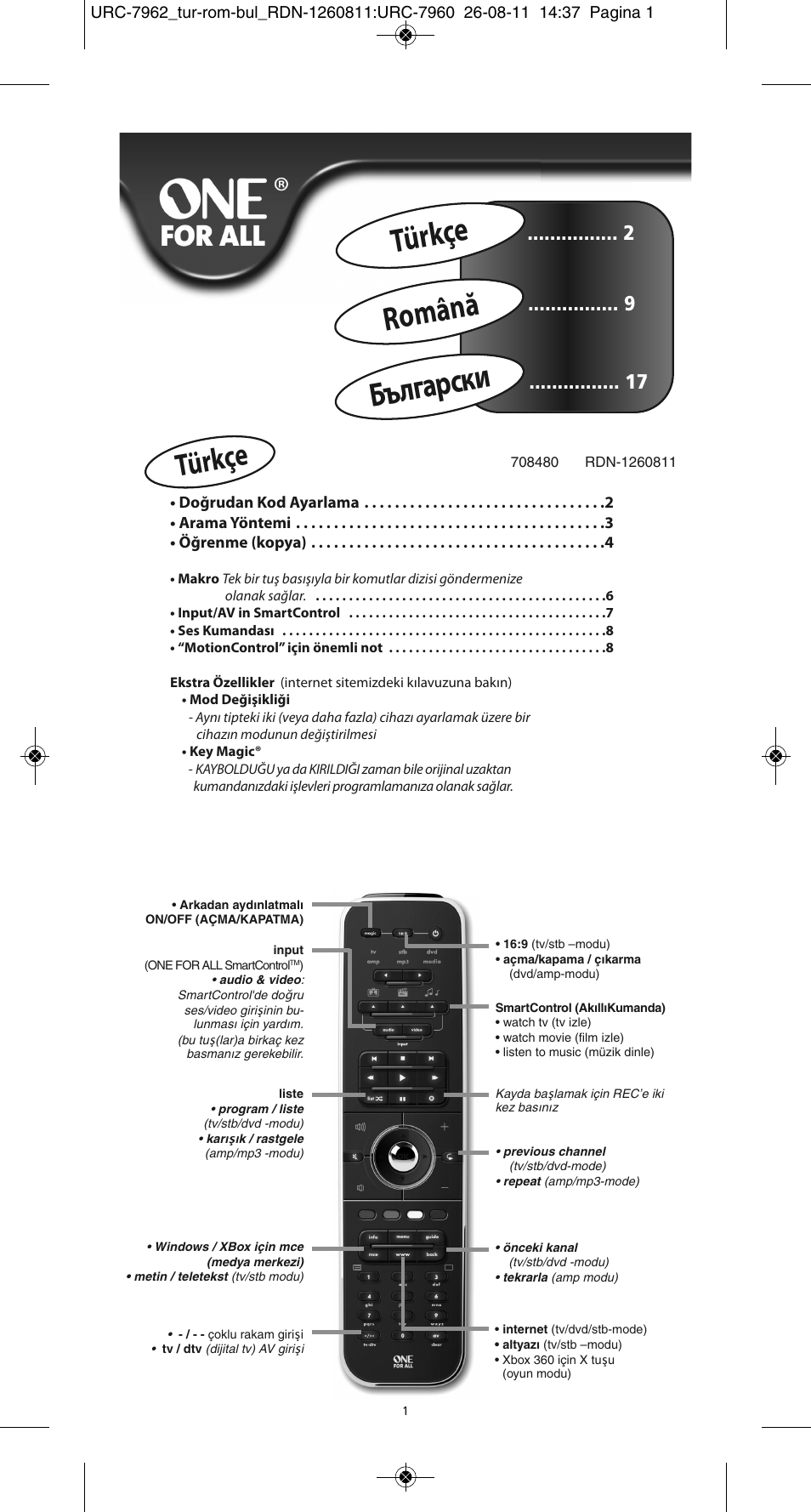 Türkçe română българс ки, Türkçe | One for All URC 7962 Smart Control Motion - Manual and Code list User Manual | Page 154 / 196