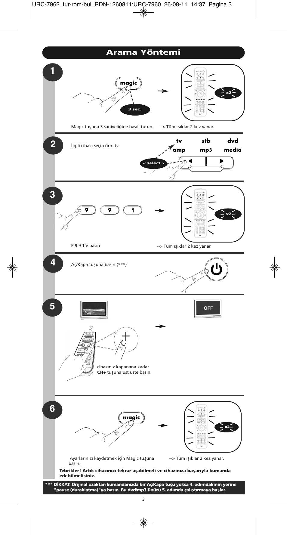 Arama yöntemi | One for All URC 7962 Smart Control Motion - Manual and Code list User Manual | Page 156 / 196