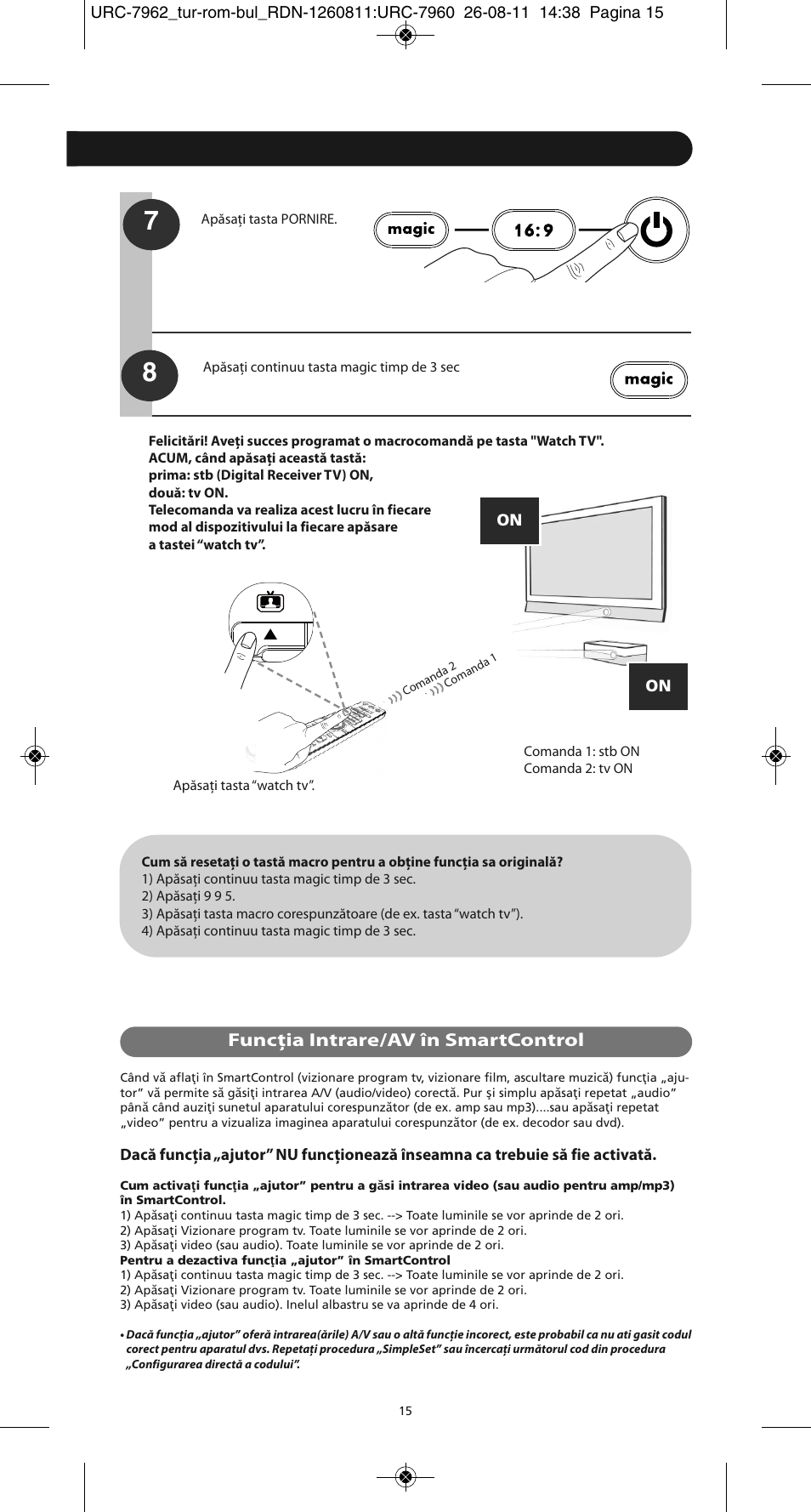 Macro, Funcţia intrare/av în smartcontrol | One for All URC 7962 Smart Control Motion - Manual and Code list User Manual | Page 168 / 196