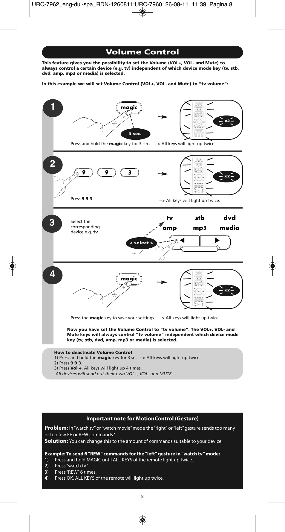 Volume control | One for All URC 7962 Smart Control Motion - Manual and Code list User Manual | Page 17 / 196