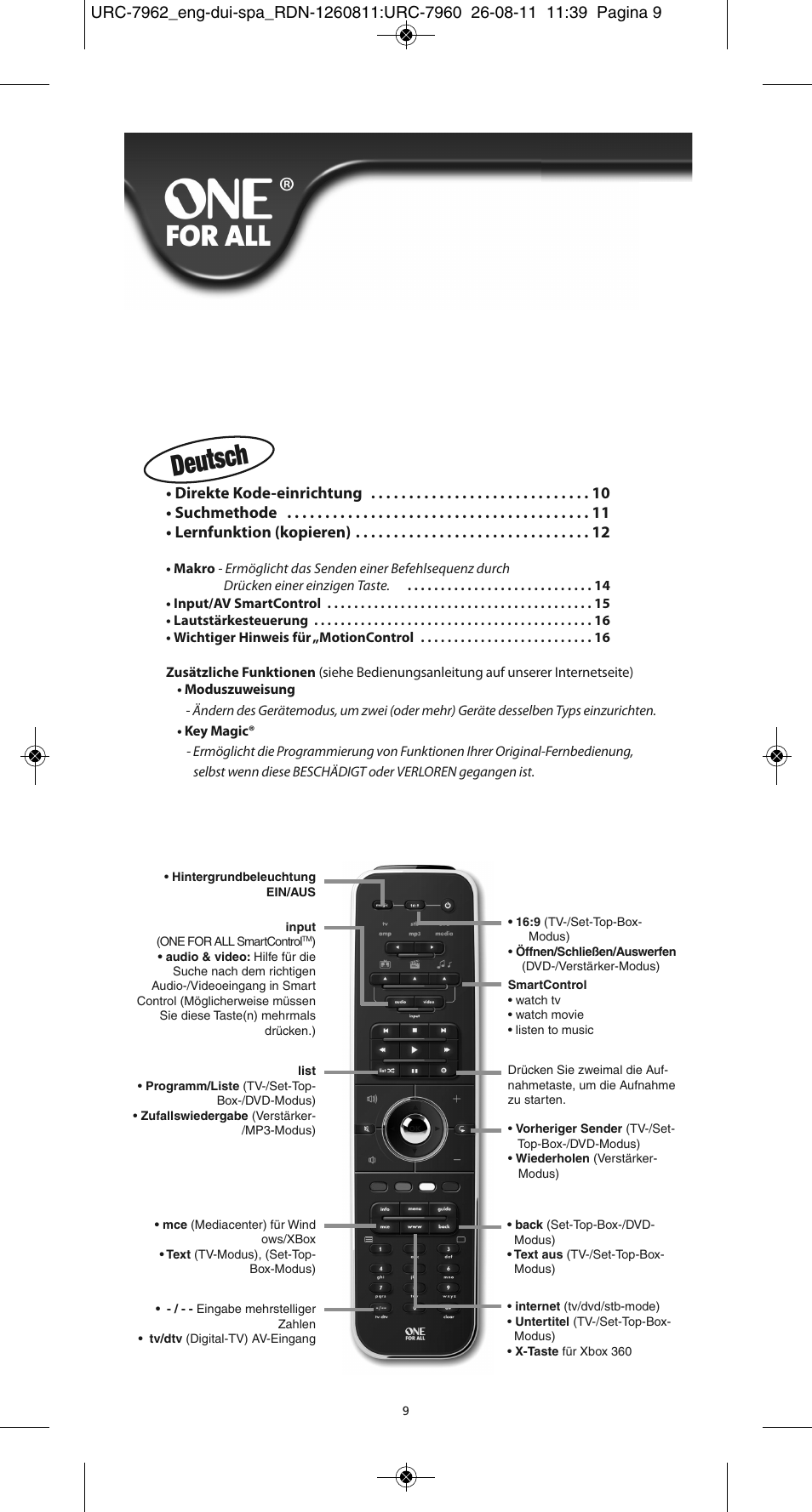 Deutsch | One for All URC 7962 Smart Control Motion - Manual and Code list User Manual | Page 18 / 196