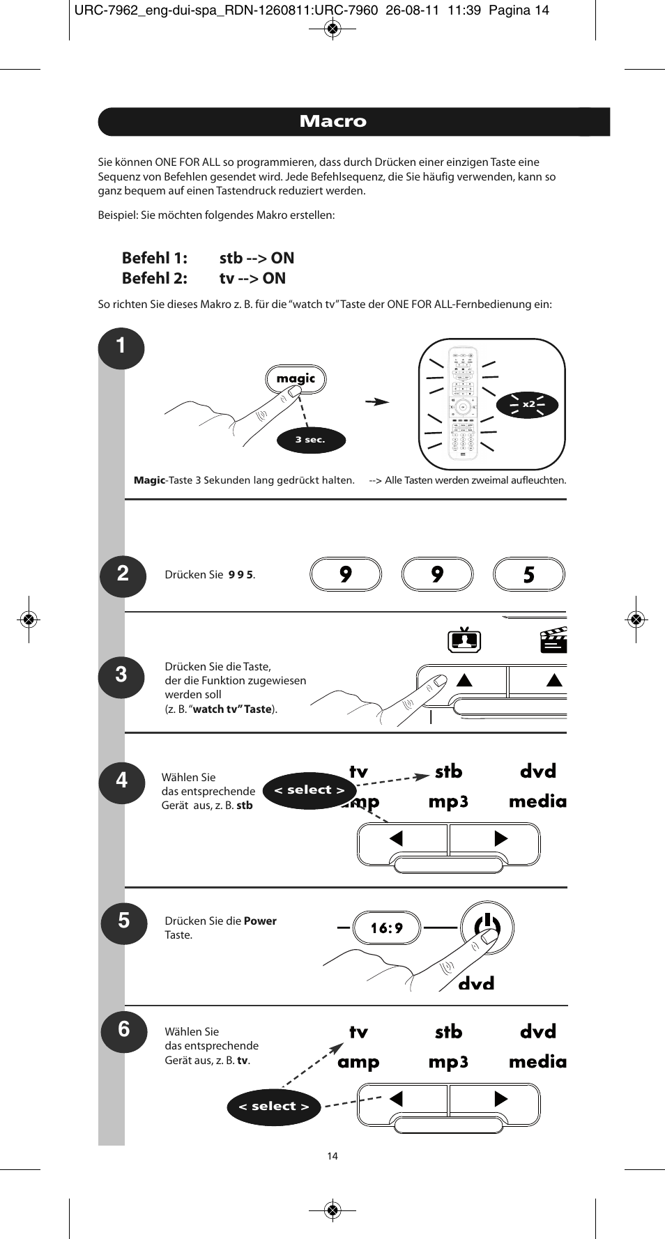 Macro, Befehl 1: stb --> on befehl 2: tv --> on | One for All URC 7962 Smart Control Motion - Manual and Code list User Manual | Page 23 / 196