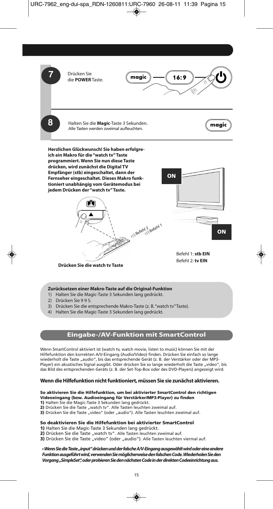 Eingabe-/av-funktion mit smartcontrol | One for All URC 7962 Smart Control Motion - Manual and Code list User Manual | Page 24 / 196