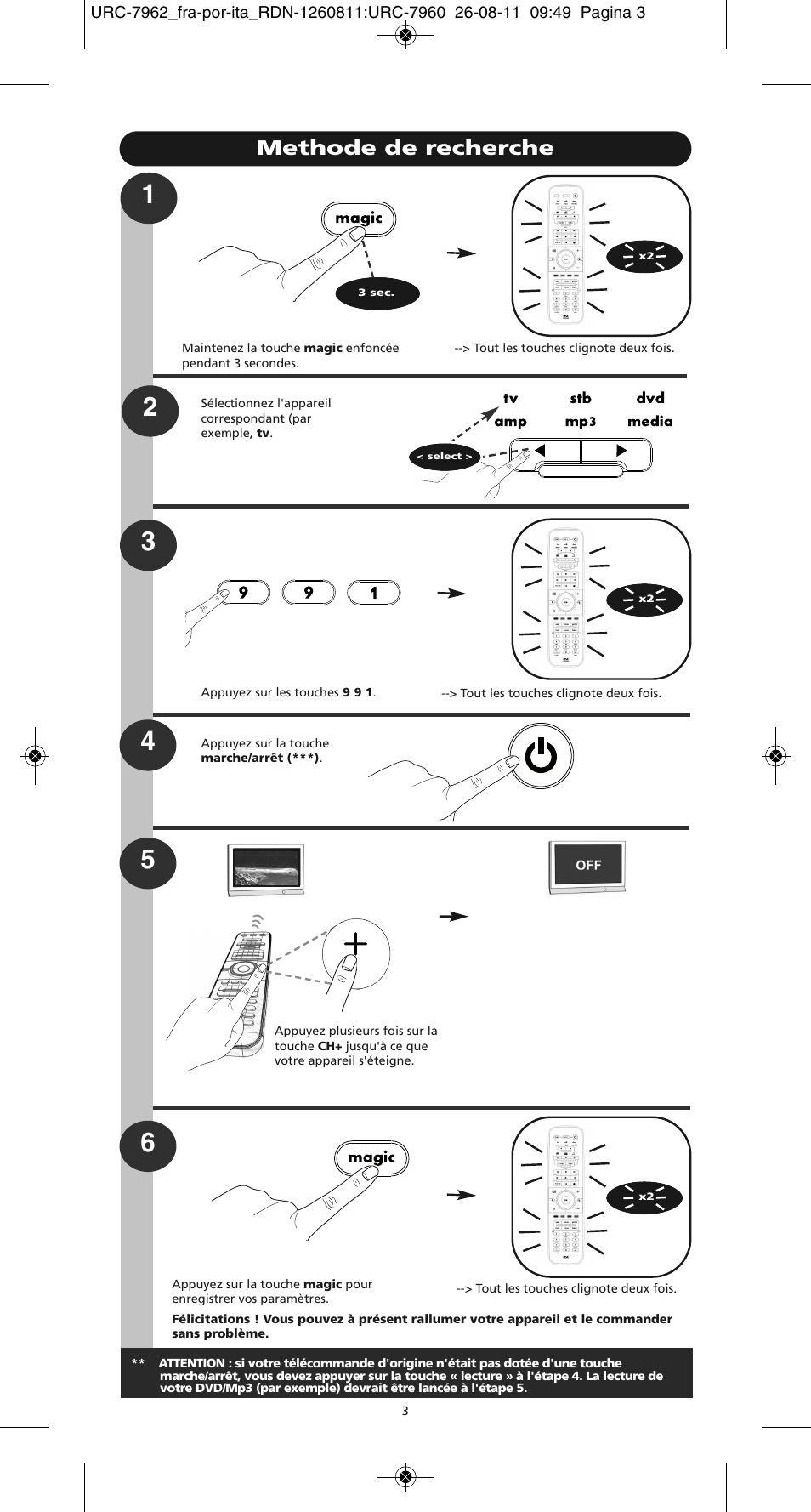 Methode de recherche | One for All URC 7962 Smart Control Motion - Manual and Code list User Manual | Page 36 / 196