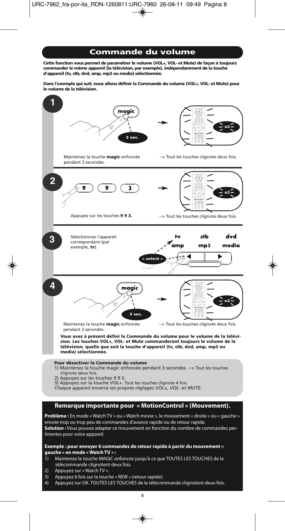 Commande du volume | One for All URC 7962 Smart Control Motion - Manual and Code list User Manual | Page 41 / 196