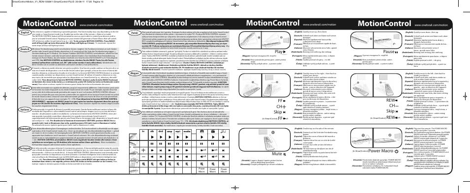 Motioncontrol, Power macro, Rew ch skip rew | Pause play ff ch skip ff mute, Polski česky magyar, English deutsch español | One for All URC 7962 Smart Control Motion - Manual and Code list User Manual | Page 5 / 196