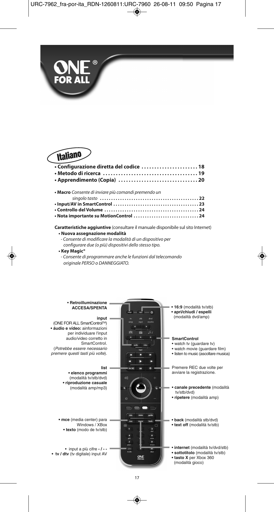 Italiano | One for All URC 7962 Smart Control Motion - Manual and Code list User Manual | Page 50 / 196