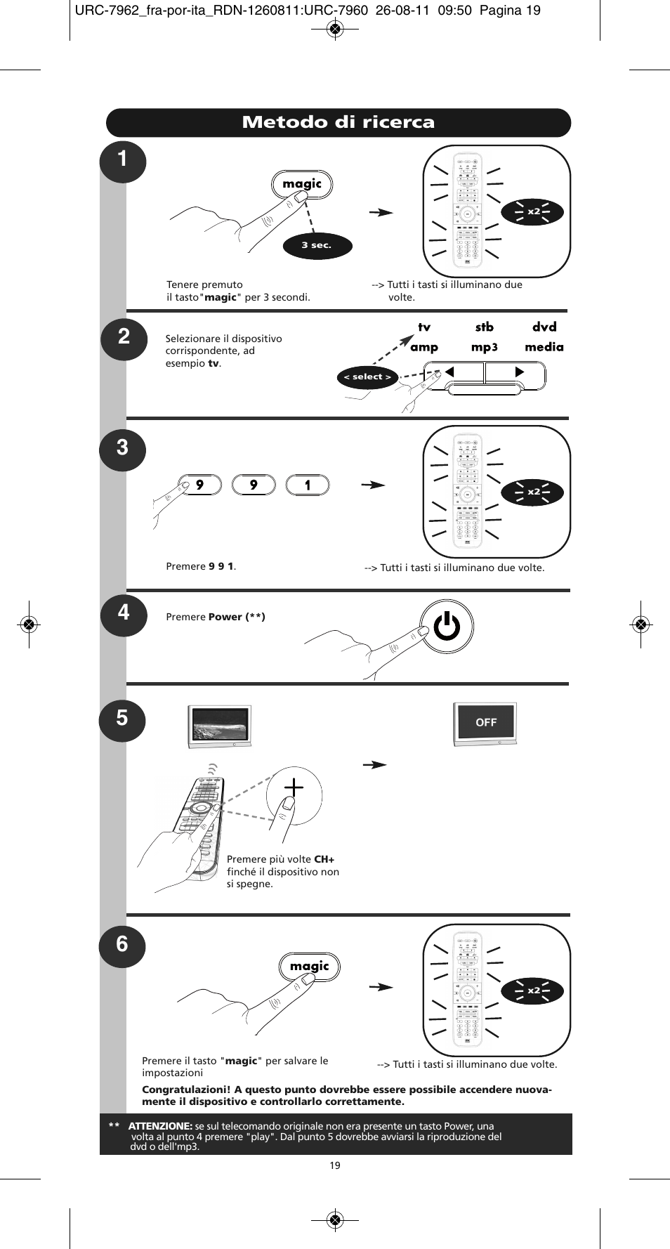 Metodo di ricerca | One for All URC 7962 Smart Control Motion - Manual and Code list User Manual | Page 52 / 196