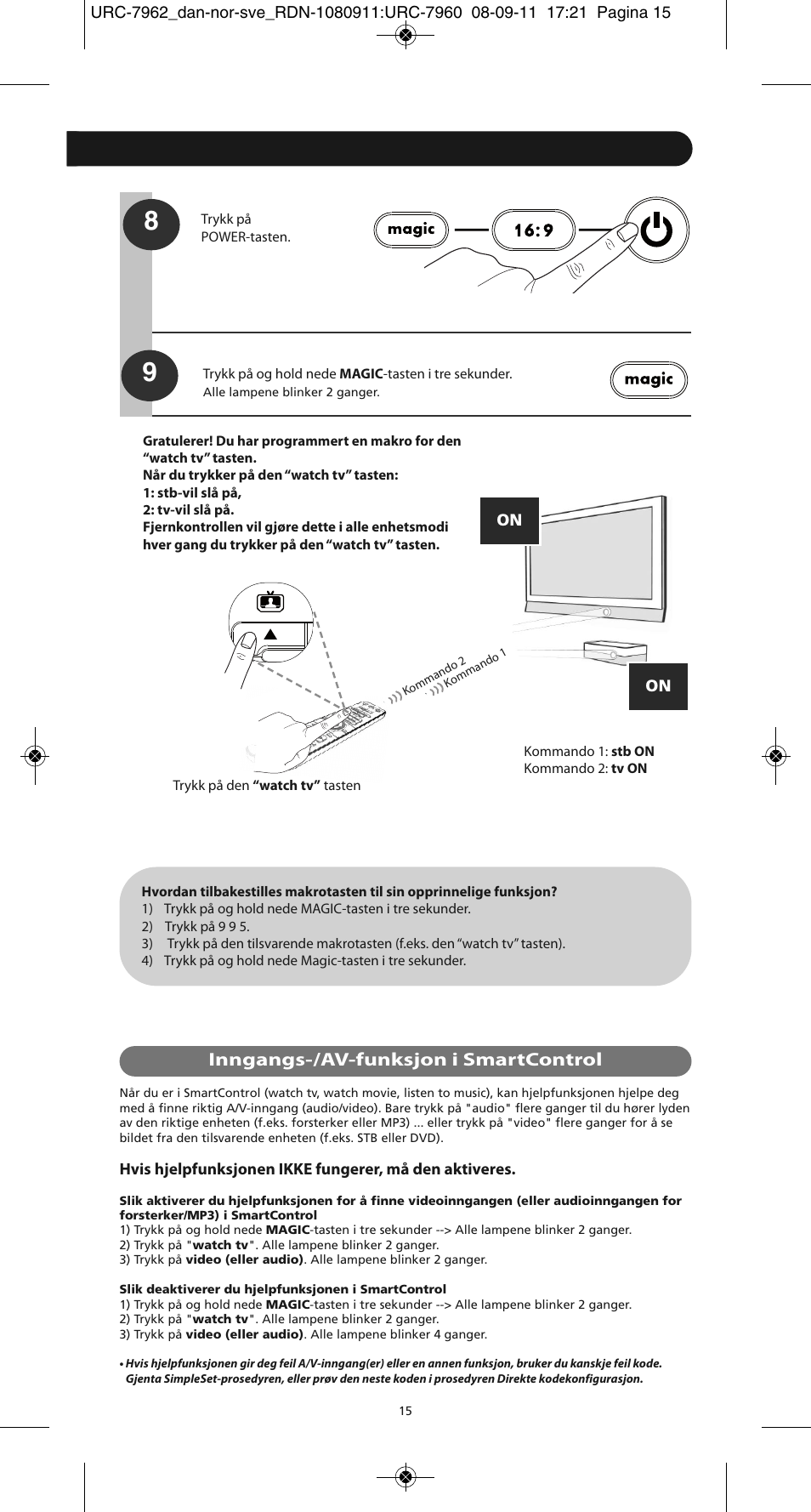 Inngangs-/av-funksjon i smartcontrol | One for All URC 7962 Smart Control Motion - Manual and Code list User Manual | Page 72 / 196