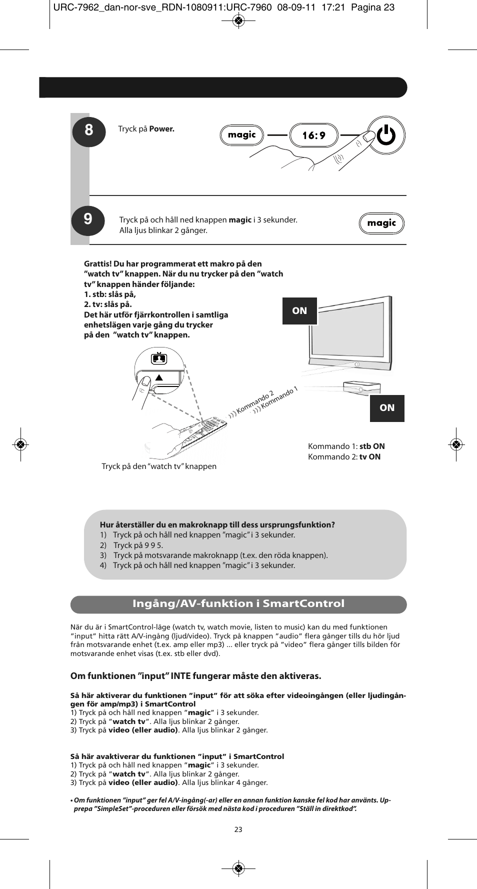 Ingång/av-funktion i smartcontrol | One for All URC 7962 Smart Control Motion - Manual and Code list User Manual | Page 80 / 196