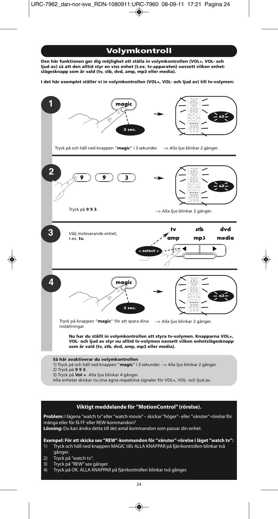 Volymkontroll | One for All URC 7962 Smart Control Motion - Manual and Code list User Manual | Page 81 / 196