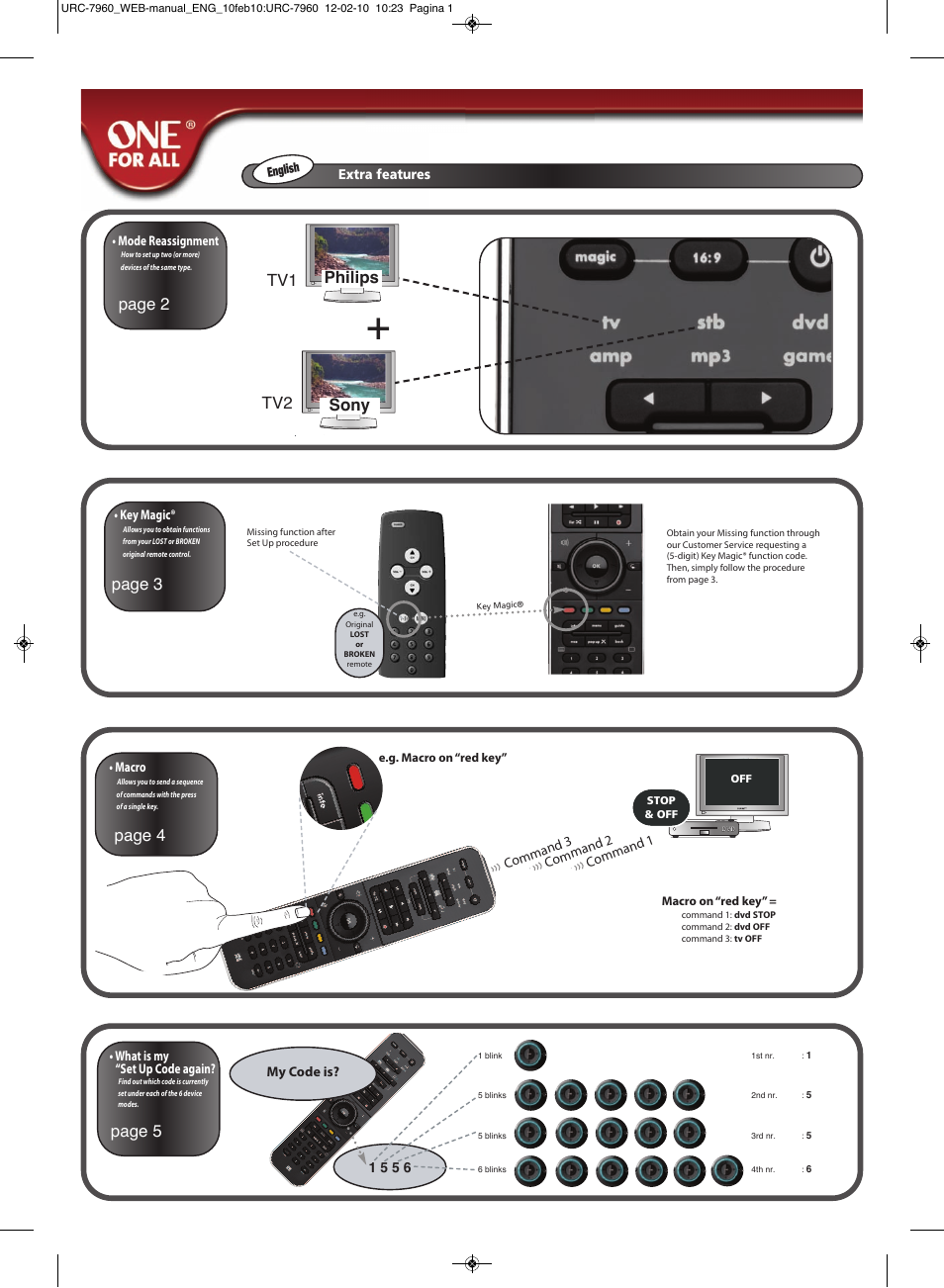 Page 2, Philips sony tv1 tv2, Page 3 page 4 page 5 | One for All URC 7960 Smart Control User Manual | Page 2 / 106