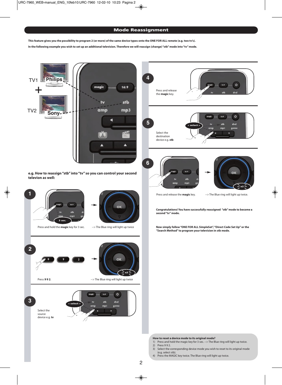 Philips sony tv1 tv2 | One for All URC 7960 Smart Control User Manual | Page 3 / 106