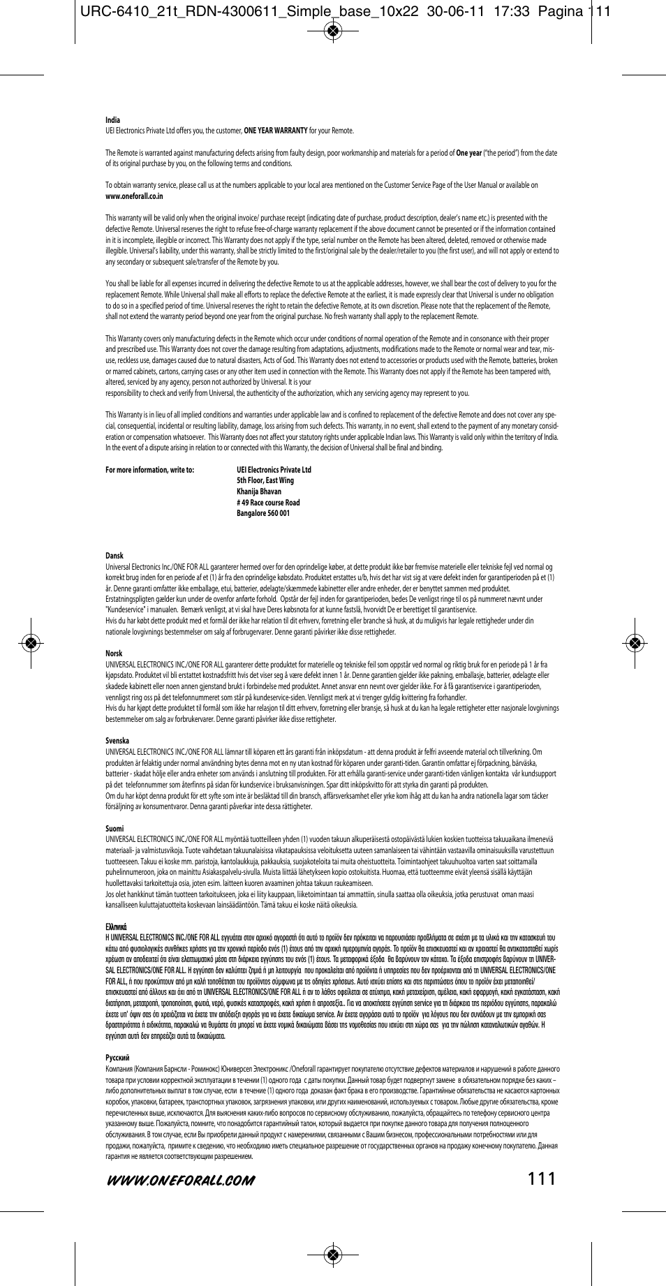 One for All URC 6410 Simple TV User Manual | Page 112 / 120