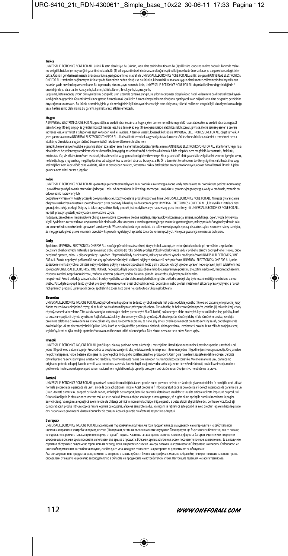 One for All URC 6410 Simple TV User Manual | Page 113 / 120