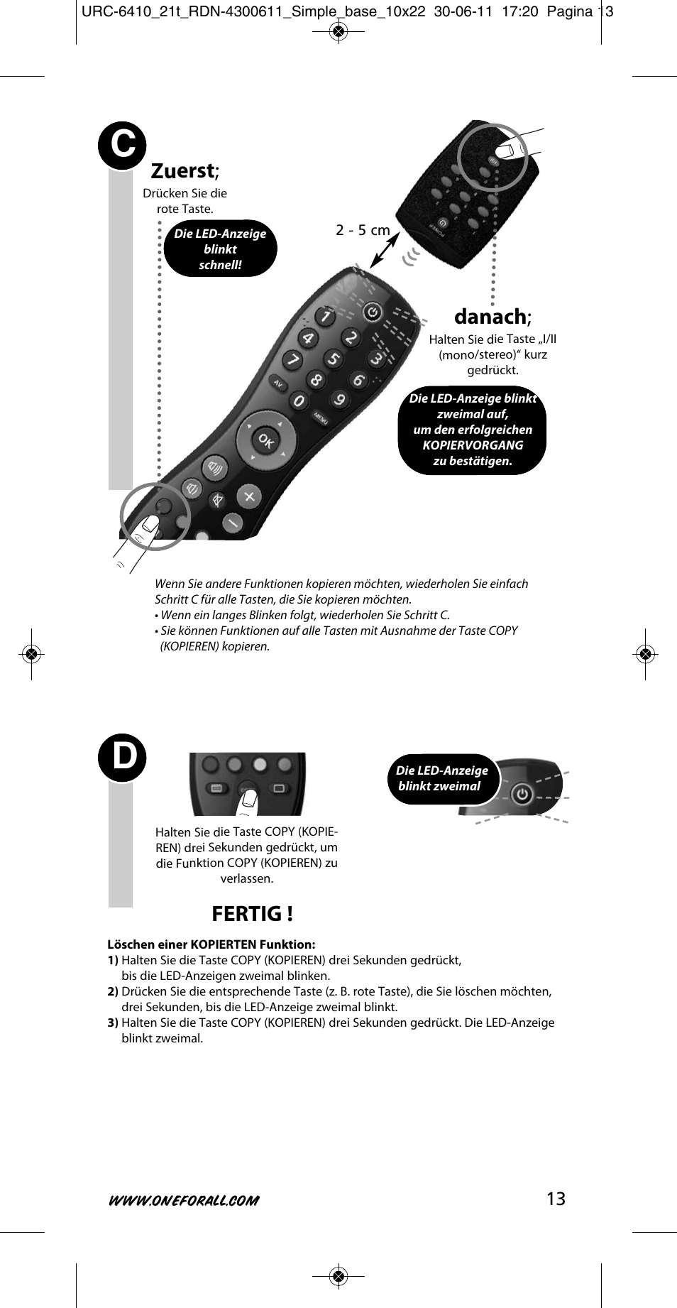 Danach, Fertig, Zuerst | One for All URC 6410 Simple TV User Manual | Page 14 / 120