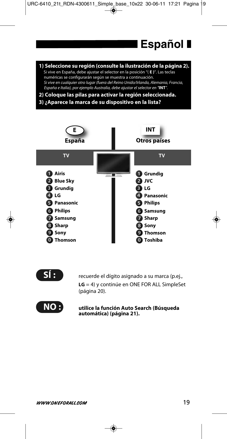 Español | One for All URC 6410 Simple TV User Manual | Page 20 / 120