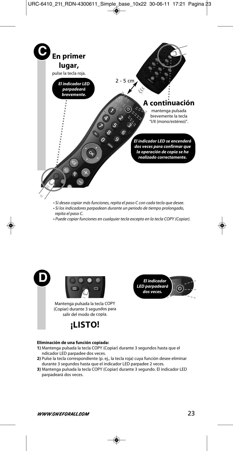 Listo, A continuación, En primer lugar | One for All URC 6410 Simple TV User Manual | Page 24 / 120