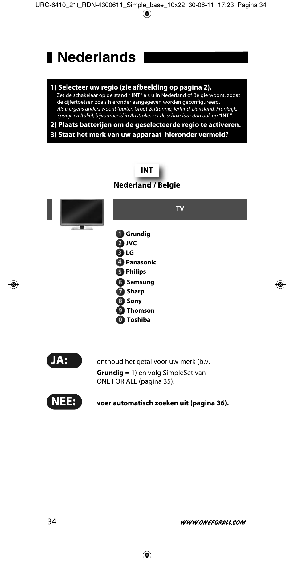 Nederlands | One for All URC 6410 Simple TV User Manual | Page 35 / 120