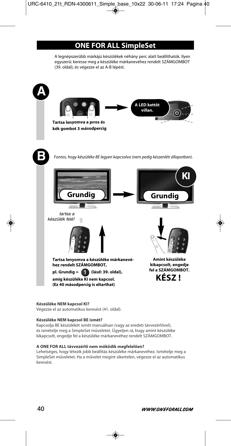 Kész, Grundig, One for all simpleset | One for All URC 6410 Simple TV User Manual | Page 41 / 120