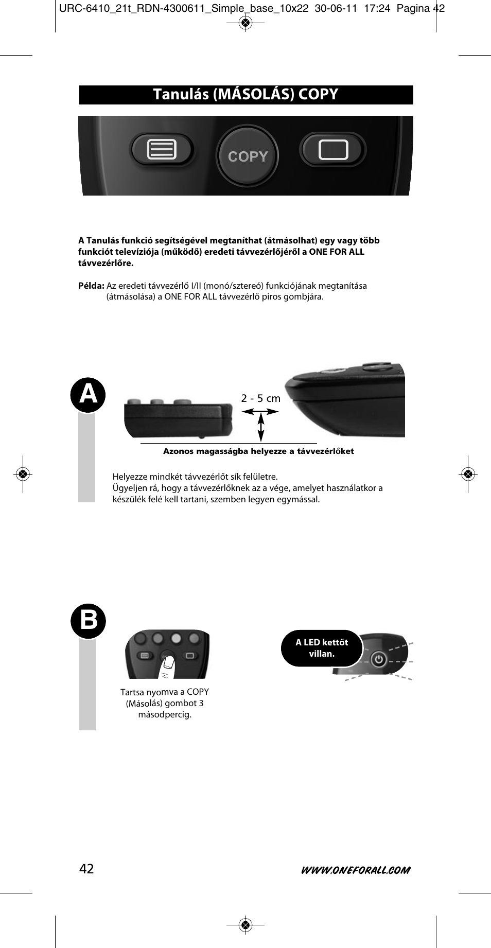 Tanulás (másolás) copy | One for All URC 6410 Simple TV User Manual | Page 43 / 120