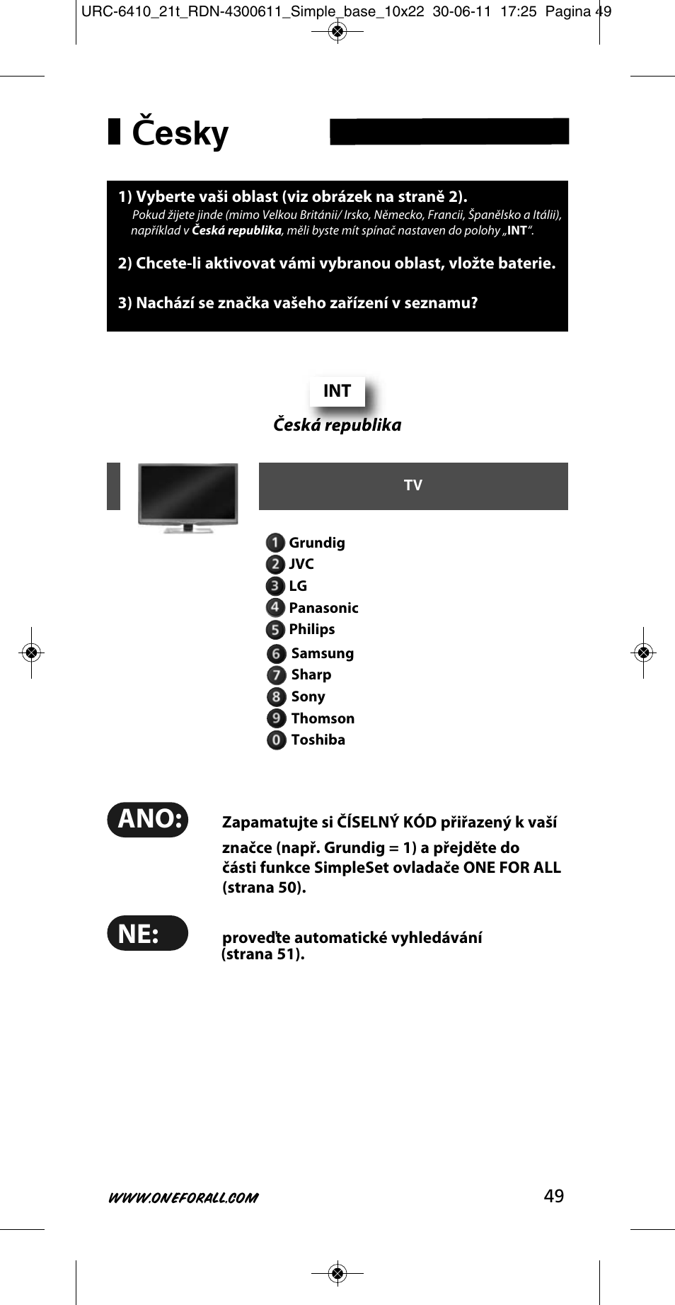 Česky | One for All URC 6410 Simple TV User Manual | Page 50 / 120