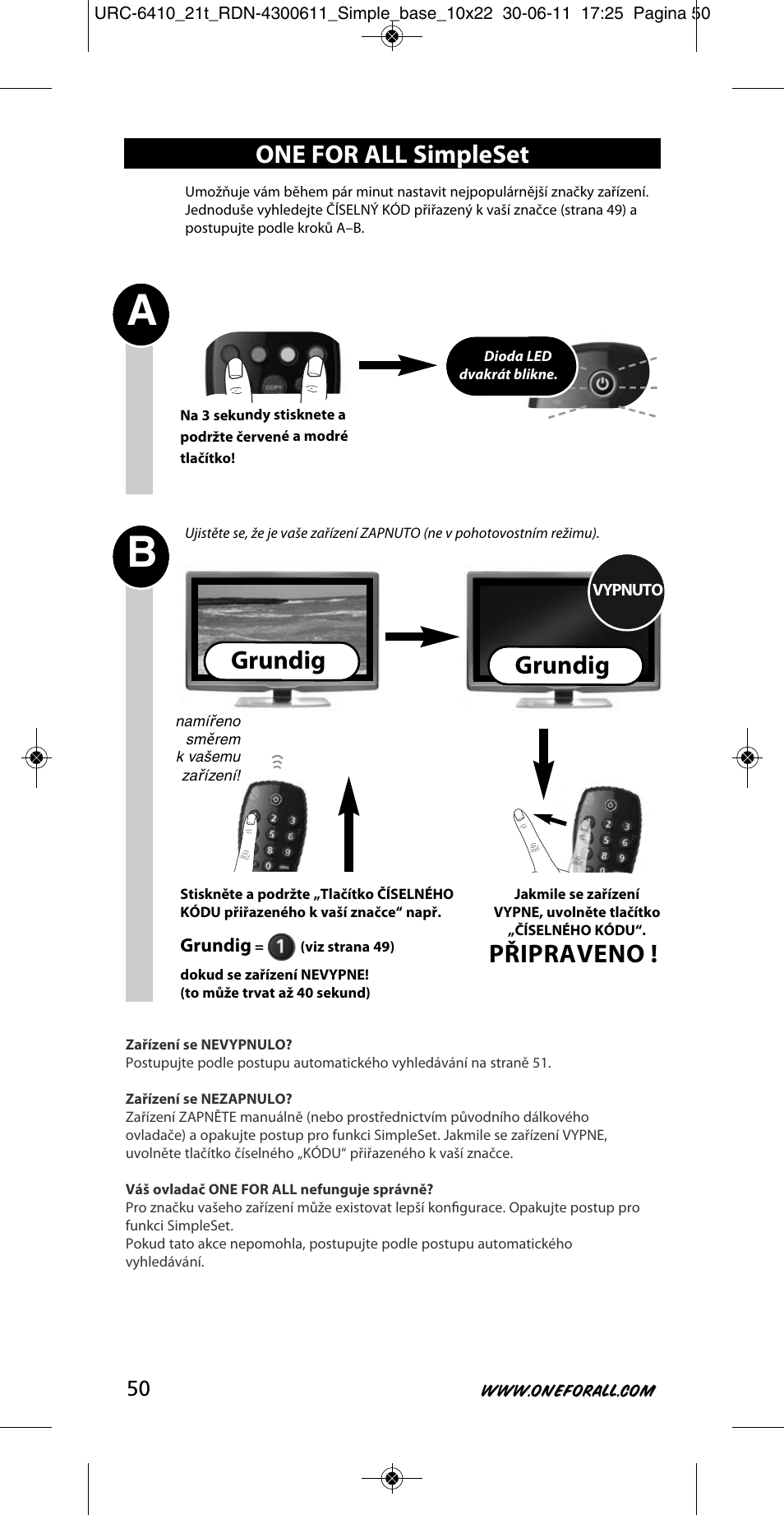 Grundig, One for all simpleset, Připraveno | One for All URC 6410 Simple TV User Manual | Page 51 / 120