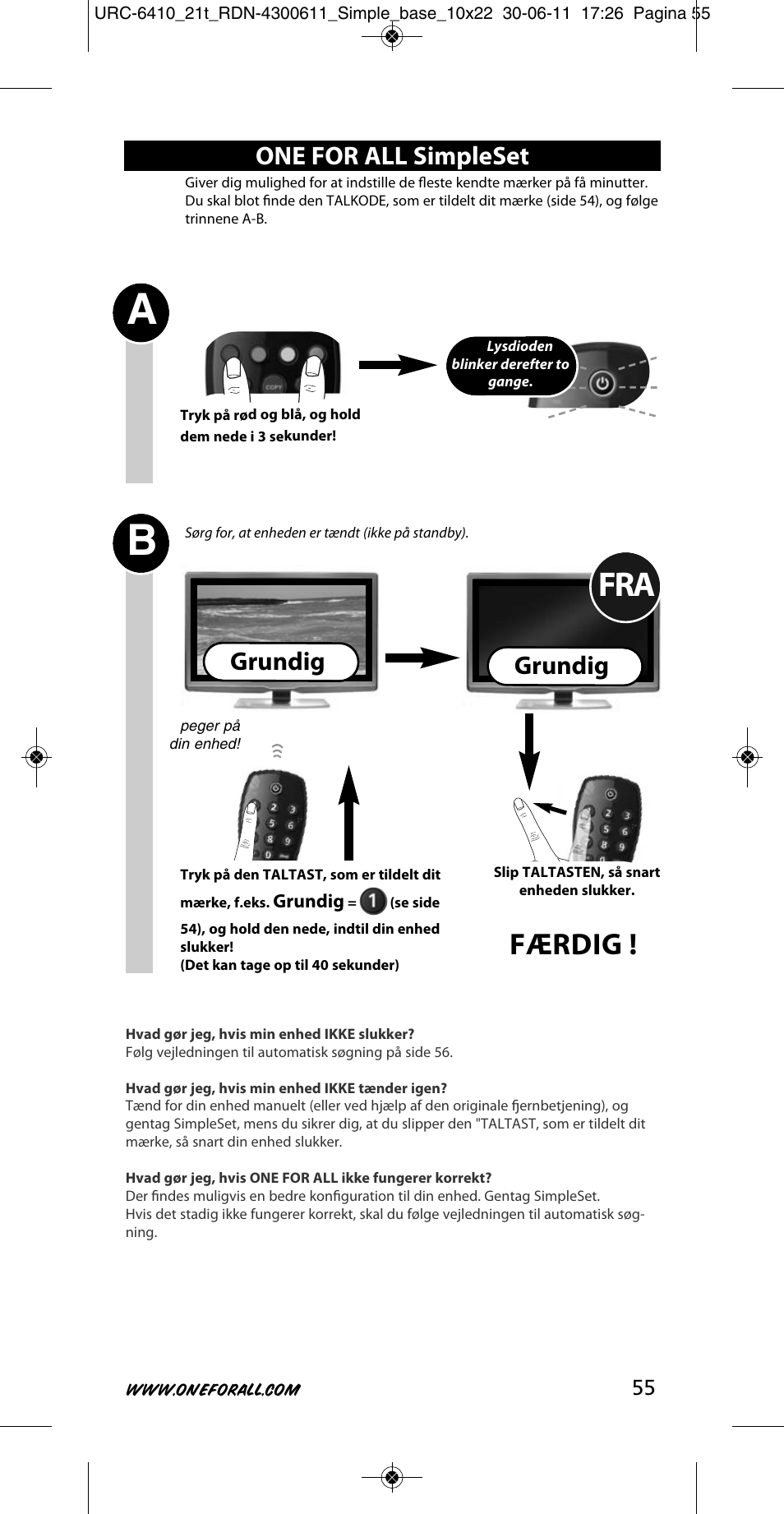 Færdig, Grundig, One for all simpleset | One for All URC 6410 Simple TV User Manual | Page 56 / 120