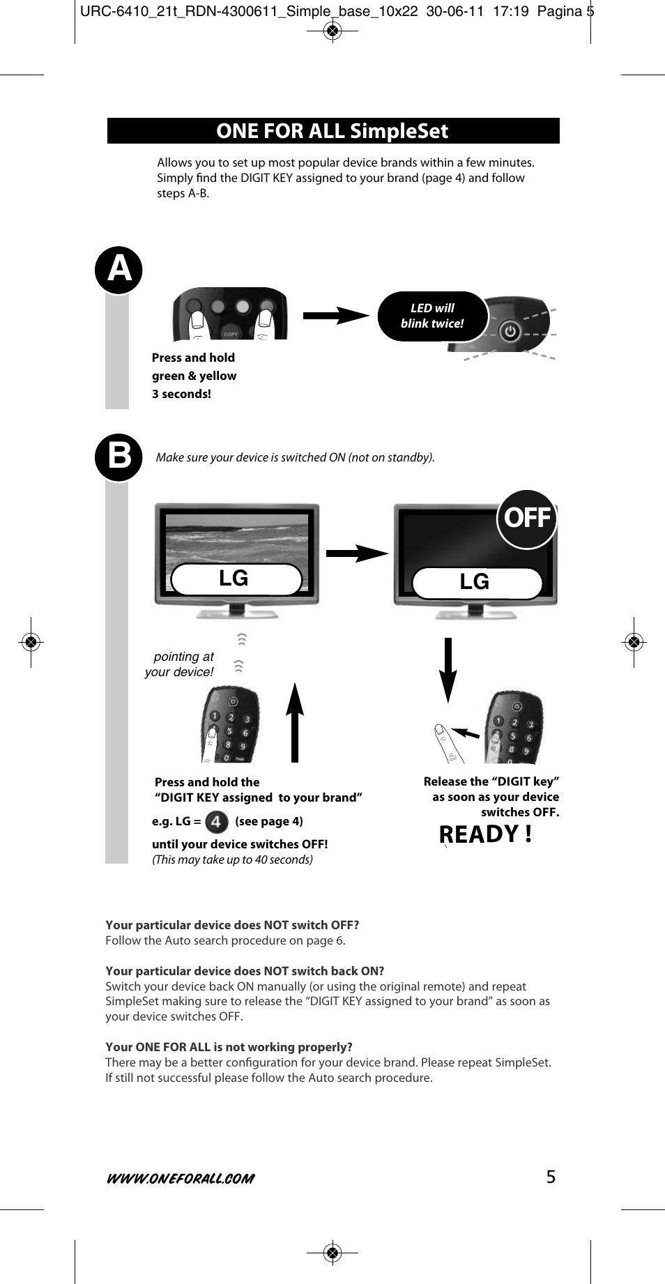 Ready, One for all simpleset | One for All URC 6410 Simple TV User Manual | Page 6 / 120