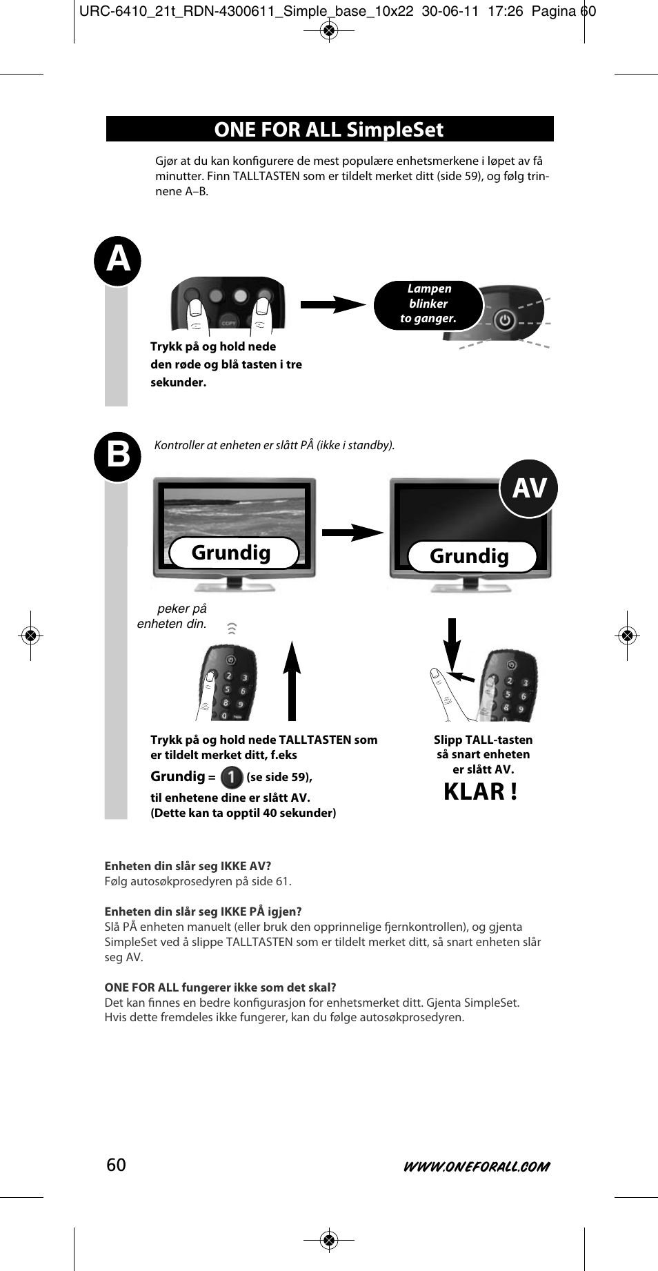 Klar, Grundig, One for all simpleset | One for All URC 6410 Simple TV User Manual | Page 61 / 120