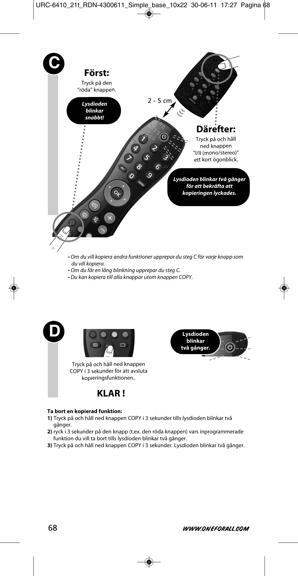 Därefter, Klar, Först | One for All URC 6410 Simple TV User Manual | Page 69 / 120