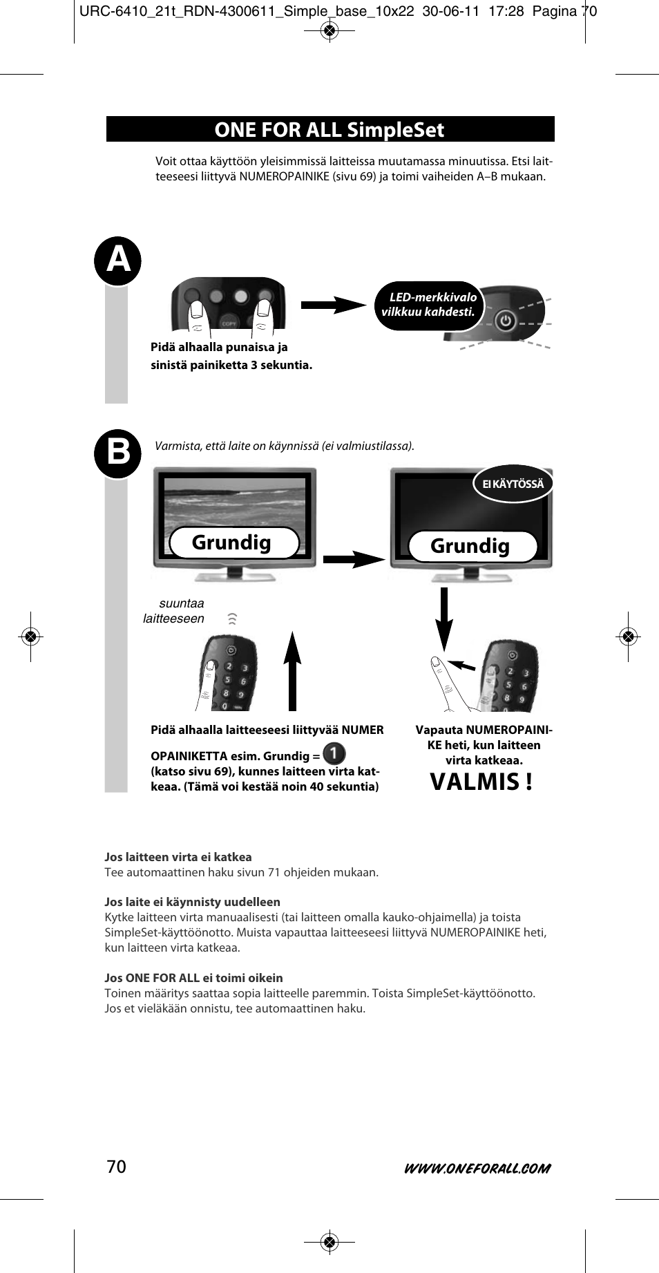 Valmis, Grundig, One for all simpleset | One for All URC 6410 Simple TV User Manual | Page 71 / 120