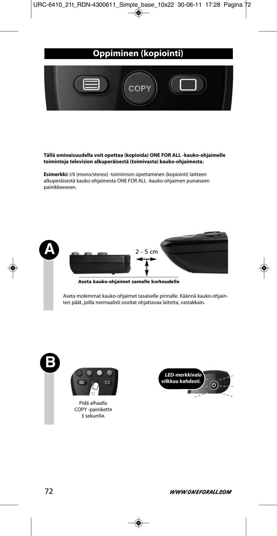 Oppiminen (kopiointi) | One for All URC 6410 Simple TV User Manual | Page 73 / 120