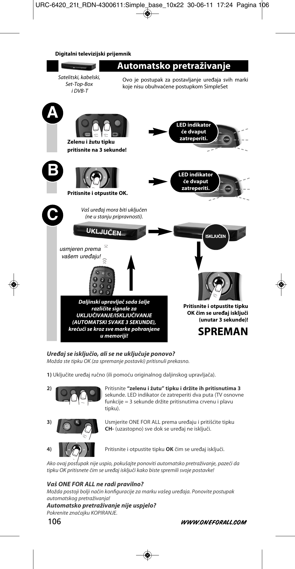 Ab c, Spreman, Automatsko pretraživanje | One for All URC 6420 Simple 2 User Manual | Page 107 / 125